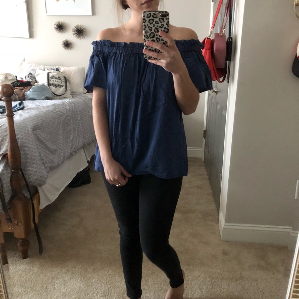 French Connection Off the Shoulder Blue Top - S